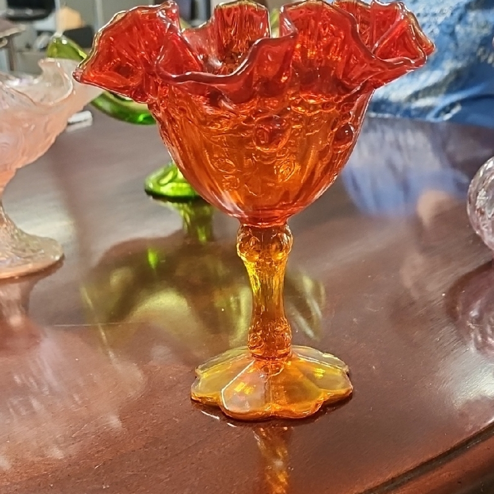 Fenton Vintage Orange Glass Goblet